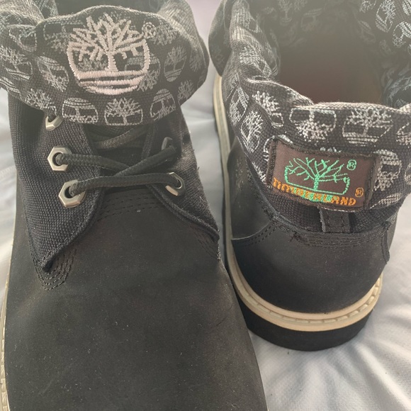 Vintage Timberland All Black (12) Lace-Up Boots; bottom suede top half canvas - Picture 10 of 16